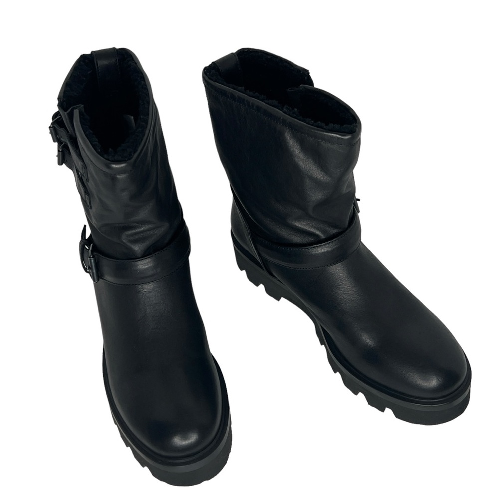 Ross & Snow Women’s Lucky Black Shearling Lining Leather Moto Boots Size 11 - Picture 14 of 16